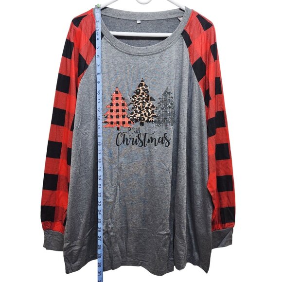 Plus Size Christmas Sweatshirt Womens Raglan Tee Buffalo Plaid & Leopard SZ 4XL - Picture 4 of 8